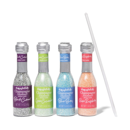 Thoughtfully Cocktails, Champagne Shimmer Gift Set, Add Shimmer to Champagne, Prosecco or Carbonated Beverages with Raspberry, Blueberry, Lime, and Blackcurrant Cocktail Drink Shimmers, Set of 4