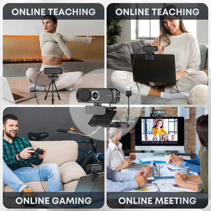 Shcngqio 1080P HD Webcam with Microphone, Noise Cancellation, Privacy Cover, Wide-Angle Lens, Auto Light Correction, Plug & Play USB Webcam for Laptop, Desktop, PC, Mac, Zoom, Skype, Streaming (Black)