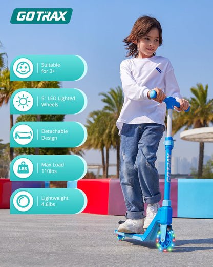 Gotrax K03 Kick Scooter for Kids, 5" LED Lighted Wheels and Adjustable Handlebars, Lightweight Design and Anti-Slip Deck, Max Load 110 Lbs, Kids Scooter for Boys & Girls Ages 3+, Blue