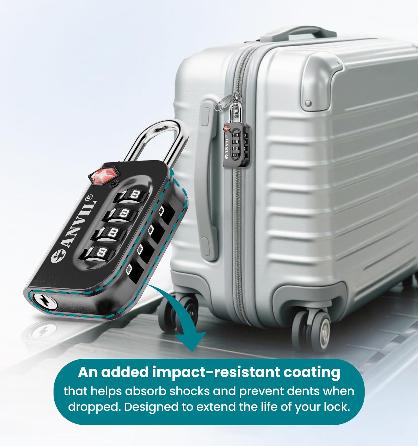 ANVIL TSA Approved Luggage Lock - 4 Digit Combination, 10,000 Combinations, Easy-Read Password Window, Travel Lock for Suitcases, Backpacks, Gym & Student Lockers, Baggage(Yellow 2 Pack)