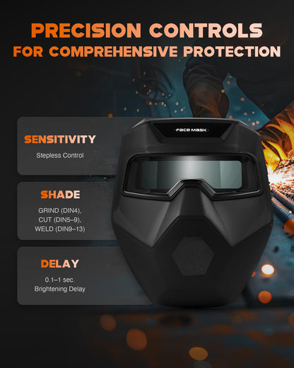 CREWORKS Auto Darkening Welding Goggles, Safety Glasses for Men With Wide Shade 4/5-9/9-13, Eye Protection Mask Helmet for Grinding Plasma Cutting TIG MIG Arc, Black