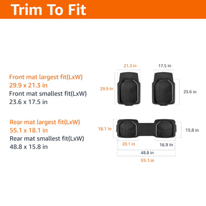 Amazon Basics 3-Piece All-Weather Heavy Duty, Full Set Rubber Floor Mats for Universal Fit in Cars, SUVs, and Trucks, Black, Trim to Customize