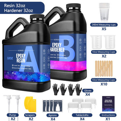 Epoxy Resin 64OZ - Crystal Clear Epoxy Resin Kit - No Yellowing No Bubble Art Resina Casting Resins for Art Crafts, Jewelry Making, Wood & Molds(32OZ x 2)