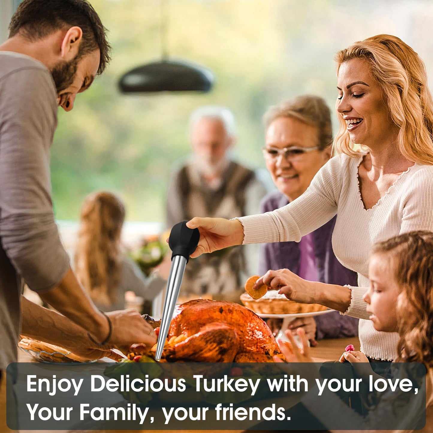 SCHVUBENR Large Turkey Baster with Cleaning Brush & Needle - Stainless Steel Baster Tool for Cooking - Easy to Use and Clean - Heavy Duty Baster Syringe - Flavor Meat Poultry, Beef, Chicken - Black