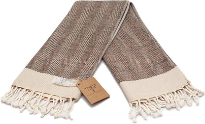 SMYRNA TURKISH COTTON Herringbone Series Turkish Hand Towels Set of 2, 16x40 inch, Decorative Turkish Hand Towels for Bathroom, Kitchen, Face, Hair, Tea, Yoga, Gym, Dishcloth Set of 2, Latte