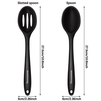 Silicone Cooking Spoon, Nonstick Kitchen Spoons for Cooking, Slotted and Solid Serving Spoon Heat Resistant, Silicone Mixing Spoons Basting for Nonstick Cookware 4 Pack