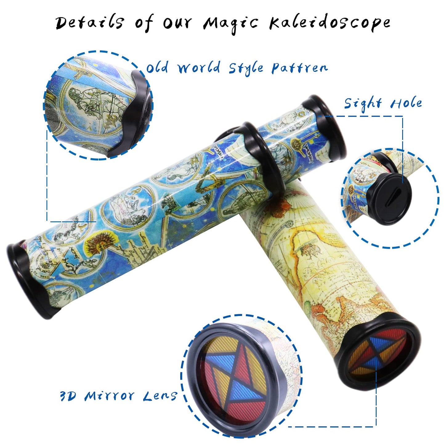 Xeehwb 2 Pack Classic Kaleidoscope Toy,Magic Rotating Kaleidoscope,Stretchable Long World Kaleidoscope,Educational Toy Kaleidoscope for Children Gifts