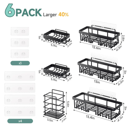 Veken Rustproof & Waterproof Shower Caddy 6-Pack, No Drilling Adhesive Shelves Rack with Soap Holder, Large Capacity Bathroom Organizers and Storage, Wall-Mounted Kitchen & Home Decor
