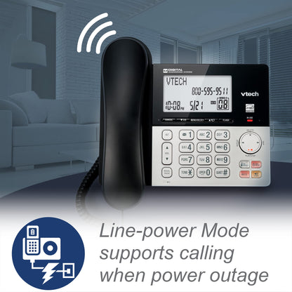 VTech VG208 DECT 6.0 Corded/Cordless Phone for Home with Answering Machine, Call Blocking, Caller ID, Large Backlit Display, Duplex Speakerphone, Intercom, Line-Power(Silver/Black)