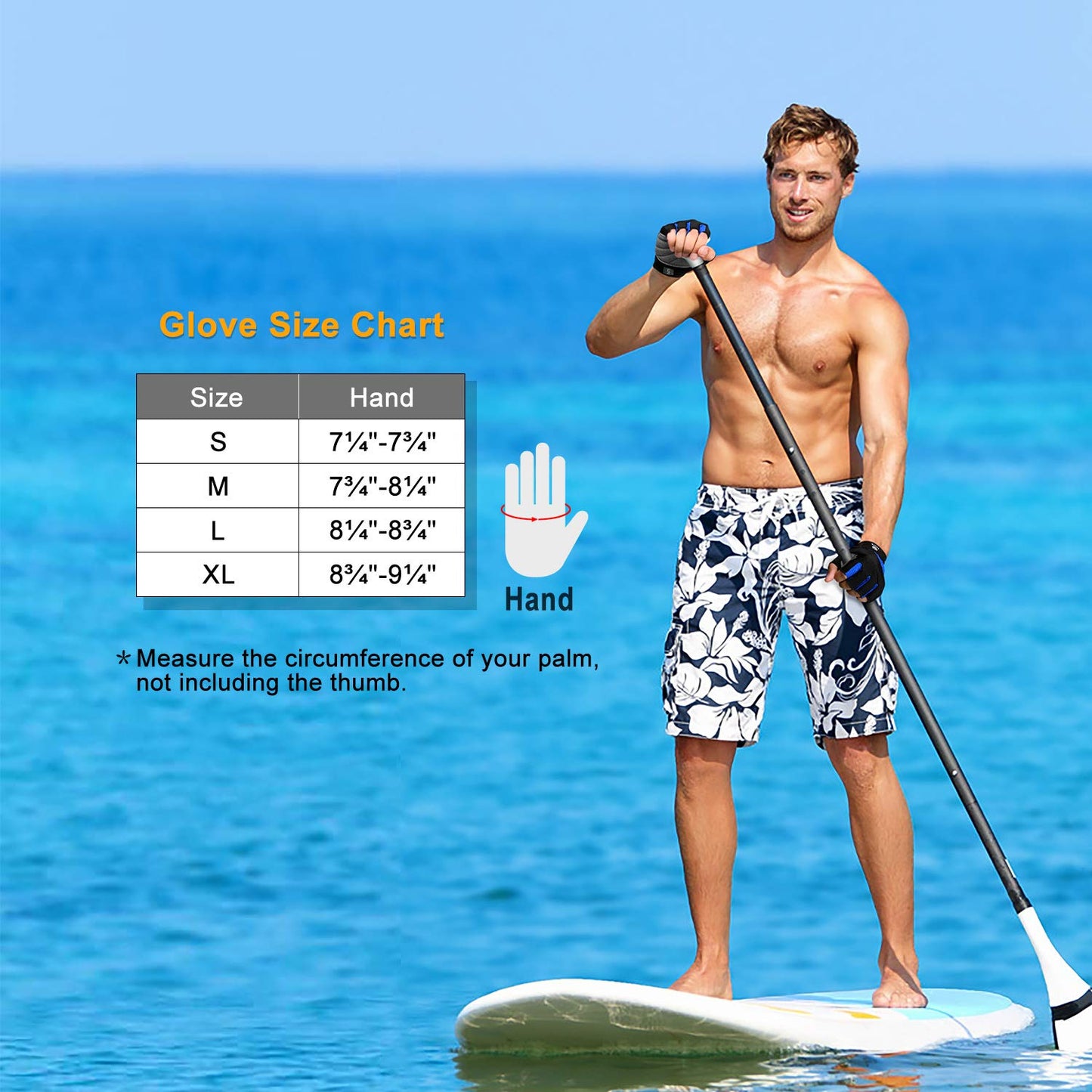 FitsT4 Sports Half Finger Padded Palm Gloves for Diving, Sailing, Jet Skiing, Stand-UP Boarding, Kayaking and Water Skiing, Suitable for Men&Women&Youth Blue M