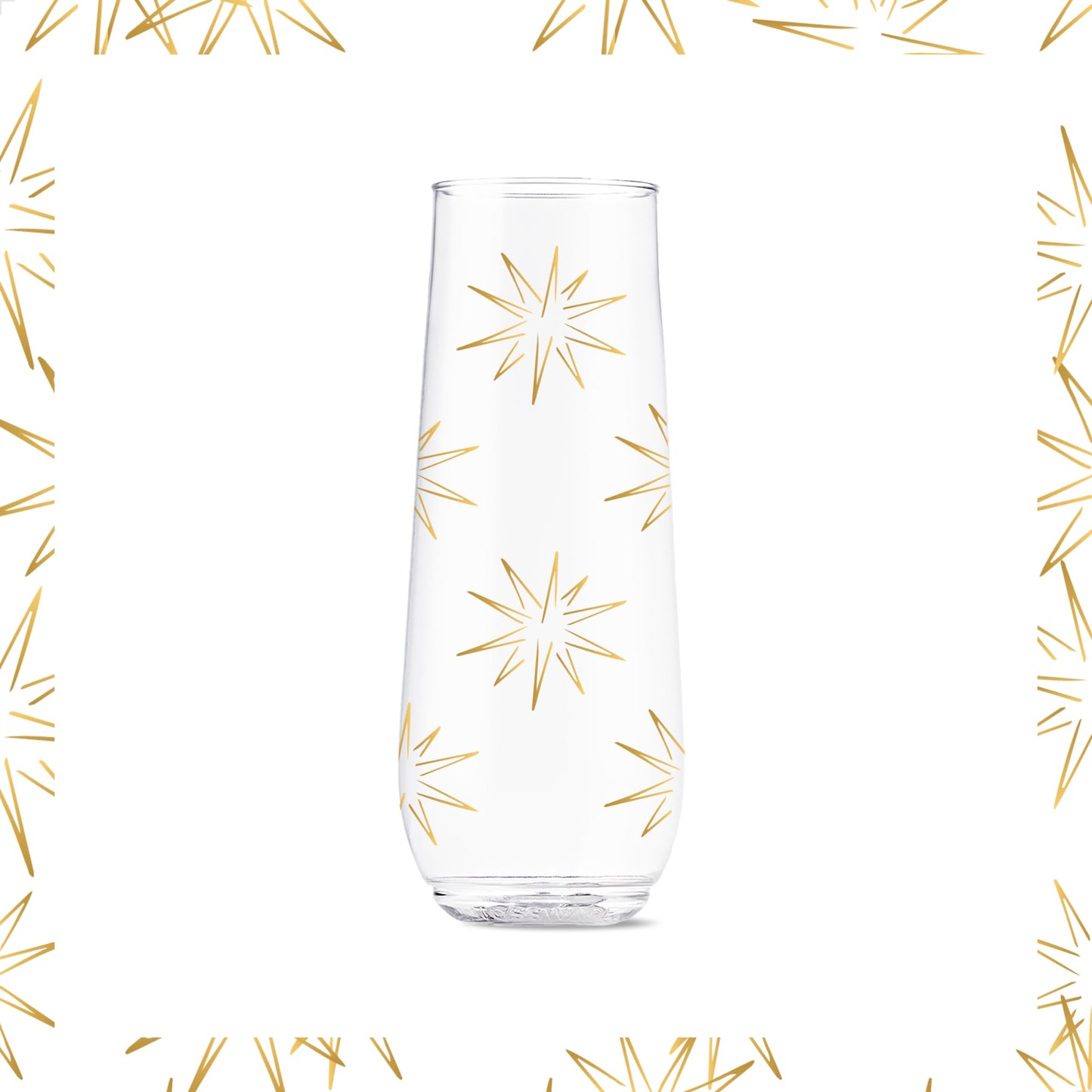 TOSSWARE POP 9oz Flute Festive Cheers Series, SET OF 6, Premium Quality, Recyclable, Unbreakable & Crystal Clear Plastic Printed Champagne Glasses