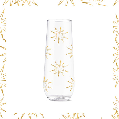 TOSSWARE POP 9oz Flute Festive Cheers Series, SET OF 6, Premium Quality, Recyclable, Unbreakable & Crystal Clear Plastic Printed Champagne Glasses