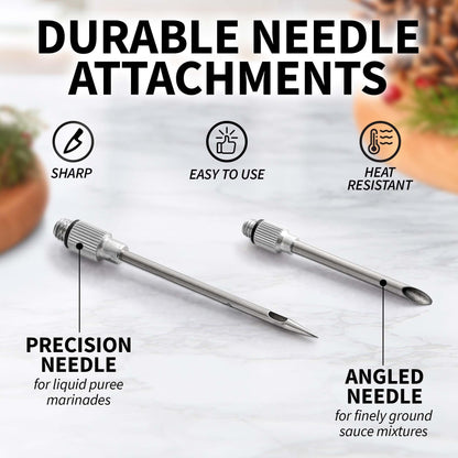 Zulay Kitchen Stainless Steel Turkey Baster for Cooking - Food Grade Metal Baster Syringe & Silicone Suction Bulb - Large Size With 2 Detachable Needles and Cleaning Brush