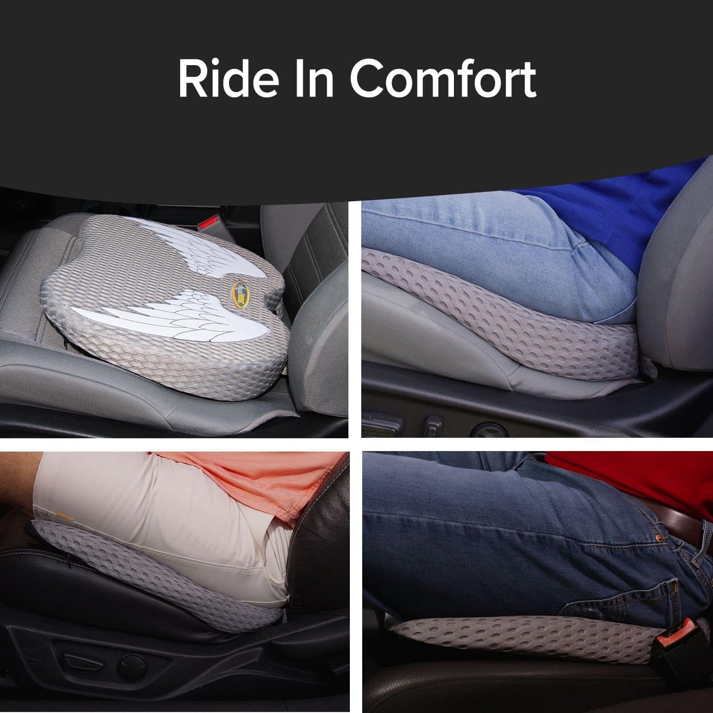 Angel Ride Auto Cushion with Memory Foam, AS SEEN ON FOX NEWS, Advanced Lumbar Helps Relieve Pressure Points, Molds to Any Body, Drive in Heavenly Comfort in Any Vehicle, Breathable, Washable Cover