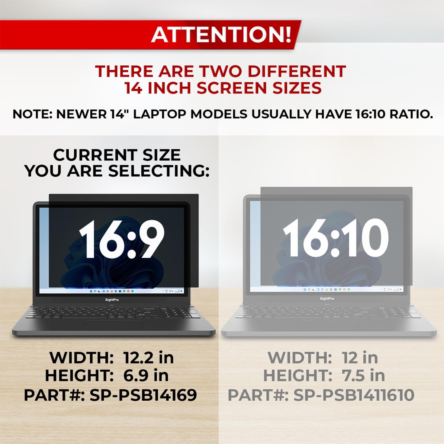SightPro 14 Inch 16:9 Laptop Privacy Screen Filter - Privacy Shield and Anti-Glare Protector