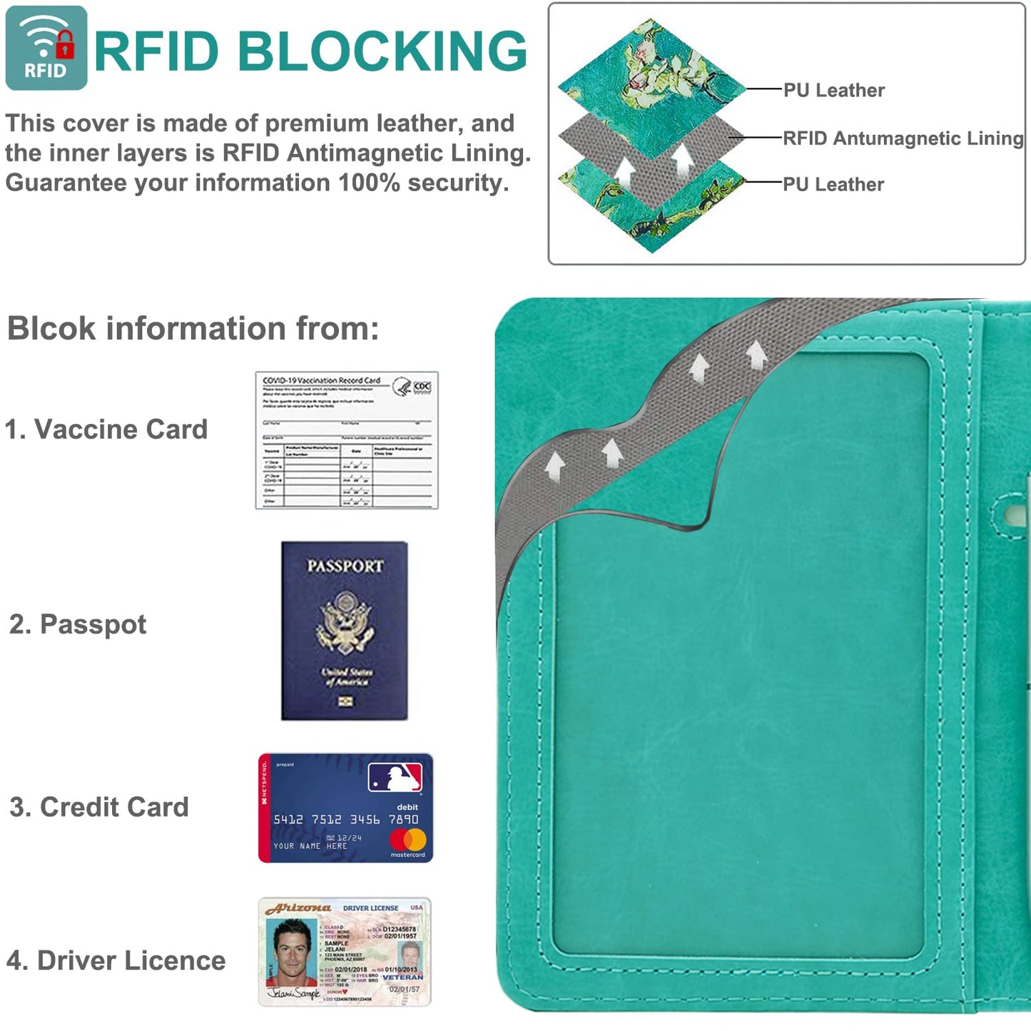 RSAquar Passport and Vaccine Card Holder Combo, Passport Holder Cover Wallet, Leather Card Case Travel Accessories with RFID Blocking for Women and Men (Almond Blossom)