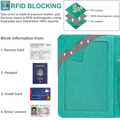 RSAquar Passport and Vaccine Card Holder Combo, Passport Holder Cover Wallet, Leather Card Case Travel Accessories with RFID Blocking for Women and Men (Almond Blossom)