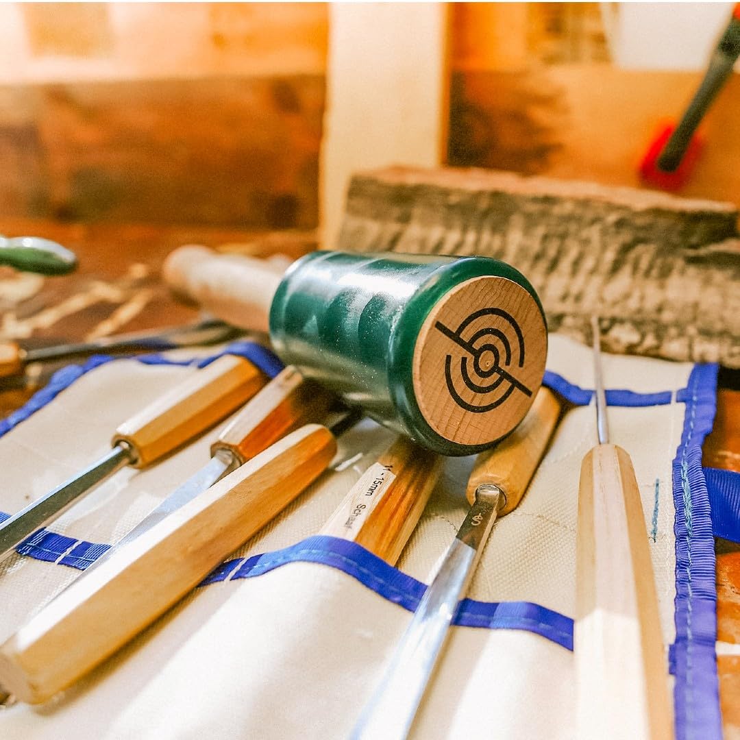 Precision Wood Carving Mallet 15oz for Woodworking, Comfortable Wooden Handle Reduces Hand Fatigue, Non-Marring Urethane Head Protects Tools, Chisel Hammer from Schaaf Tools