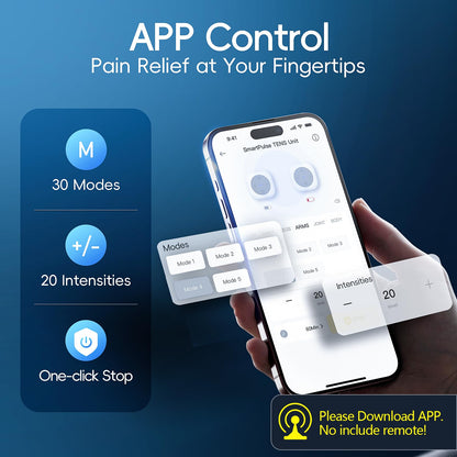 Comfytemp Wireless TENS Unit Machine for Pain Relief, FSA HSA Eligible TENS Unit Muscle Stimulator with Two Sets, Up to 30 Modes TENS Device for Back Pain, Rechargeable Portable with APP Control