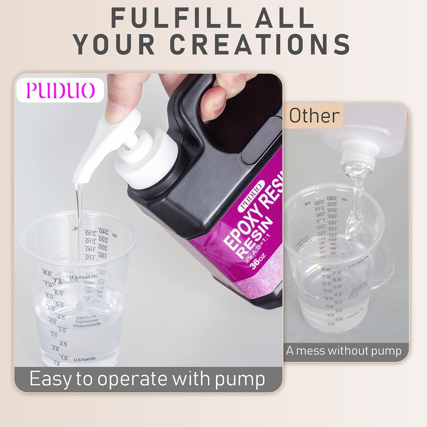 Puduo Epoxy Resin Kit 72OZ，Newly Formulated Crystal Clear Epoxy Resin，Strong, Bubble-Free, Anti-Yellowing Art Resin That，Suitable for Casting, DIY, Molds, Jewelry, Easy to Mix 1:1 Ratio