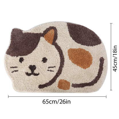 Ankah Shower, Tub, Bath Mat, Bathroom Rug, Non-Slip, Absorbent, Adorable Design Cat-Picture Door Soft Mat Dry Carpet, 18" x 26", Beige