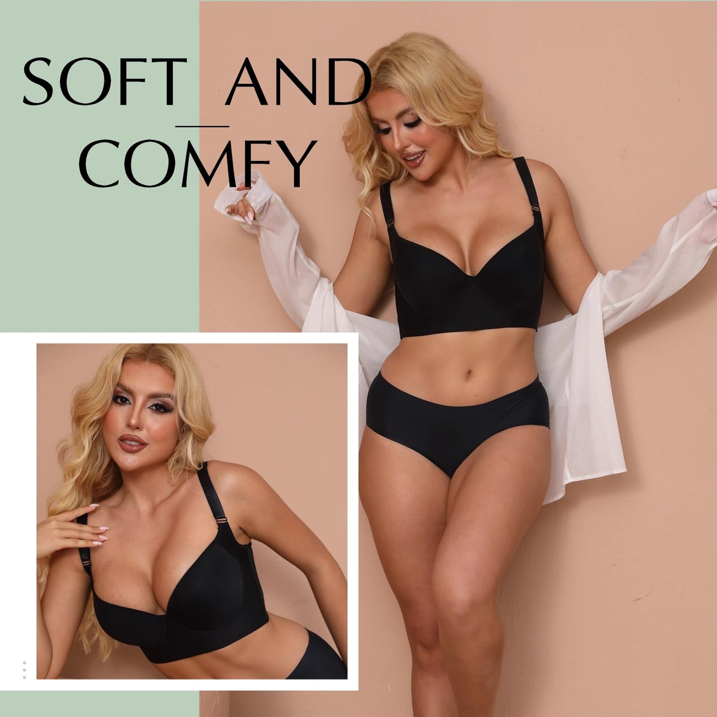 Simpyiss Bra Push Up She Curve Back Smoothing Bra Posture Corrector Bra(Black,38D)