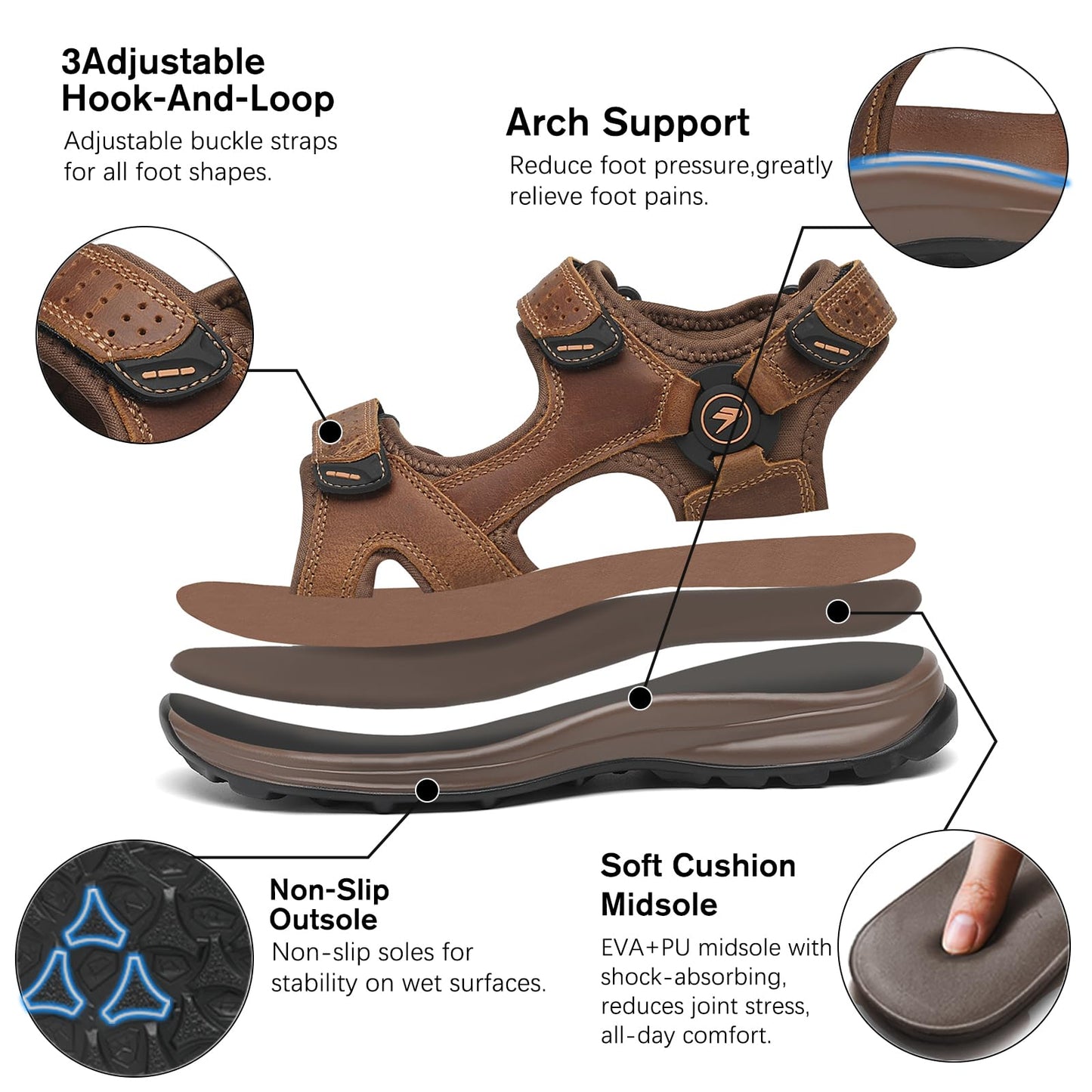 FLARUT Men's Sport Sandals Outdoor Hiking Sandal Open Toe Walking Sandals for Summer Beach Water Shoes(Brown-a,42)