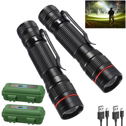 Wrrozz LED Flashlight Rechargeable 2 Pack, High Lumens Tactical Flashlights, Super Bright Small Flash Light, Mini Pocket Torch, 3 Modes Zoomable Flashlight for Outdoor, Camping, Birthday for Men Women