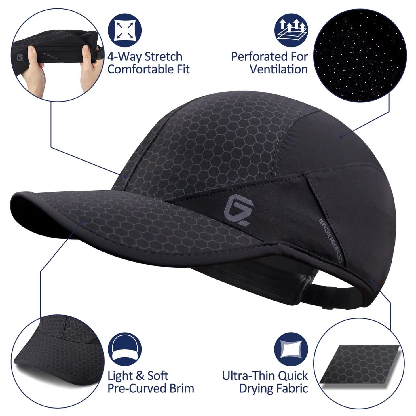 Sport Cap,Soft Brim Lightweight Running Hat Breathable Baseball Cap Quick Dry Sport Caps Cooling Portable Sun Hats for Men and Woman Performance Cloth Workouts and Outdoor Activities Black