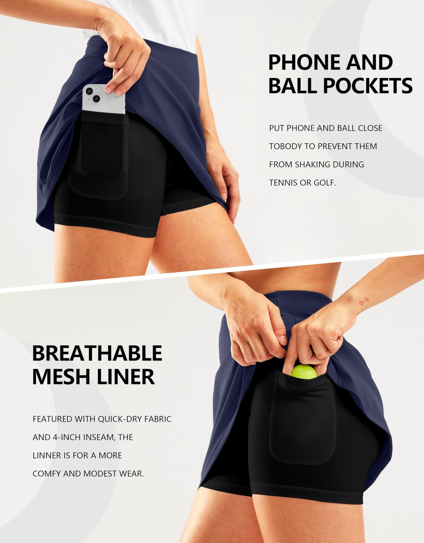 SANTINY 16" Golf Skorts Skirts for Women Zipper Pockets Women's High Waisted Tennis Skirt Athletic Skort (Navy_M)