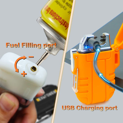 2 Pack Waterproof Lighter Outdoor Windproof Torch Lighters Dual Arc Butane Electric Lighters USB Rechargeable Lighters Flameless Plasma Lighter Camping Hiking Adventure Survival Tactical Gear