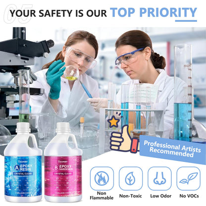 Teexpert Crystal Clear Epoxy Resin Kit 1 Gallon Self-Leveling Coating and Casting Resin, High-Gloss & Bubbles Free Resin and Hardener Kit for DIY Art, Jewelry, Table Top, Molds, Wood 1:1 Ratio