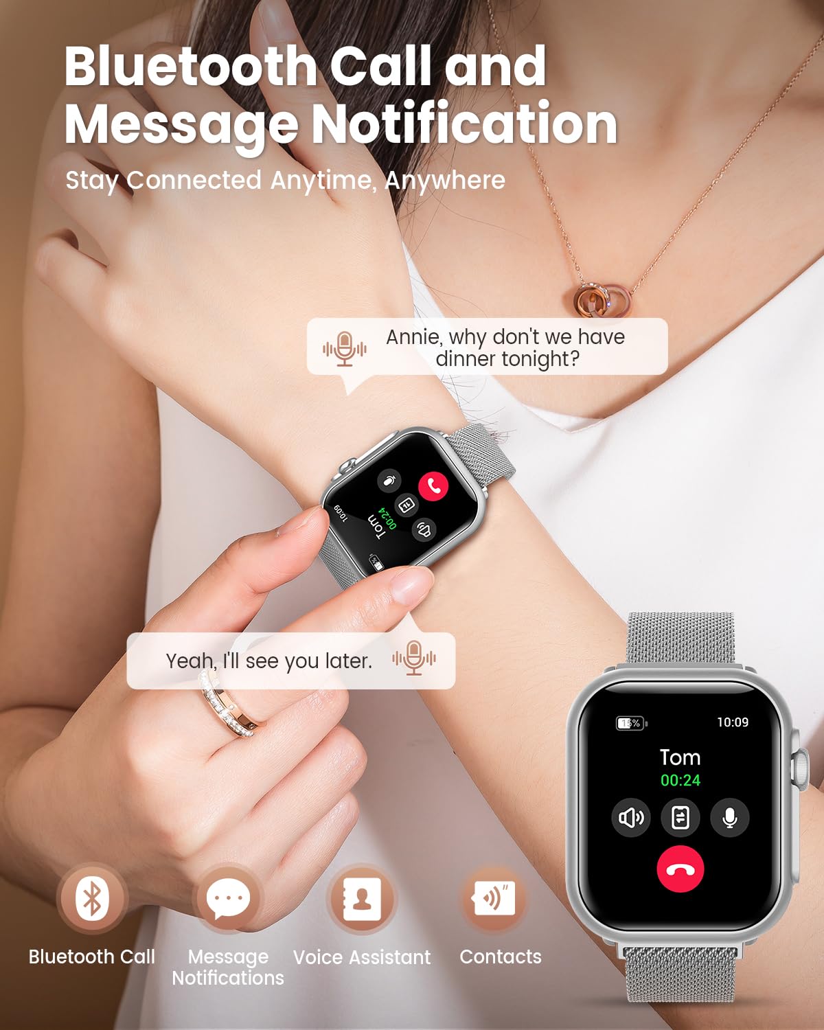 Smart Watch for Men for Android iPhone: Smart Watch with 100 Day+Battery Life Make/Answer Call Blood Oxygen Sleep Heart Rate Monitor 5ATM 120+ Sport Mode Fitness Tracker Watch Pedometer Silver 2Band