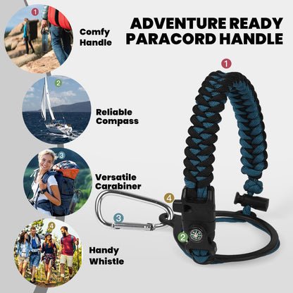 RAYMYLO Insulated Water Bottle 24oz, Triple Wall Vacuum Stainless Steel (Cold for 48 Hrs, Hot for 24Hrs), Leak Proof & Non-BPA, 24oz Hydro Water Flask with Paracord Handle & Straw Spout Lids