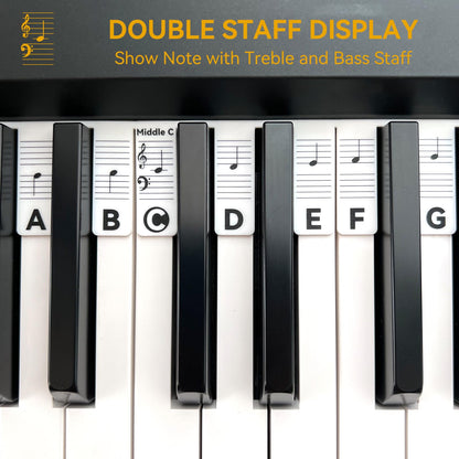 BEATBIT Piano Notes Guide for Beginner, Removable Piano Keyboard Note Labels for Learning, 88-Key Full Size, Made of Silicone, No Need Stickers, Reusable and Comes with Box (Classic Black）