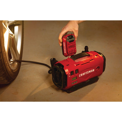 CRAFTSMAN V20 Tire Inflator, Portable Air Compressor, 3 Modes: Cordless, 120V Corded, and 12V Car Adapter, Air Pump, Battery Sold Separately (CMCE520B)
