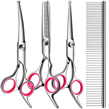 TINMARDA 5 in1 Dog Grooming Scissors Kit, Professional Dog Scissors for Grooming with Safety Round Tips, Titanium Coated Grooming Shears for Dogs Cat Pet At Home