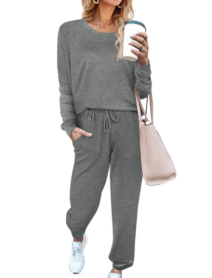 Aloodor Pajama Set for Women 2 Piece Long Sleeve Fall Clothes Lounge Sets Soft Sleepwear Gray XL