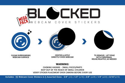 Stackable Webcam/Camera Vinyl Covers | 95 Low-Tack Restickable Webcam Sticker | 5-Sizes | Black 95-Pack (Muted Matte)