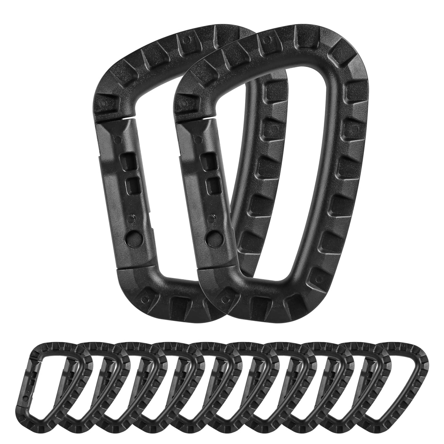 Tactical Gear Clips Plastic Carabiner Keychain Clip D-Rings Spring Snap Hook for Backpack, Molle System, Bag, Key Chain 12 Pack