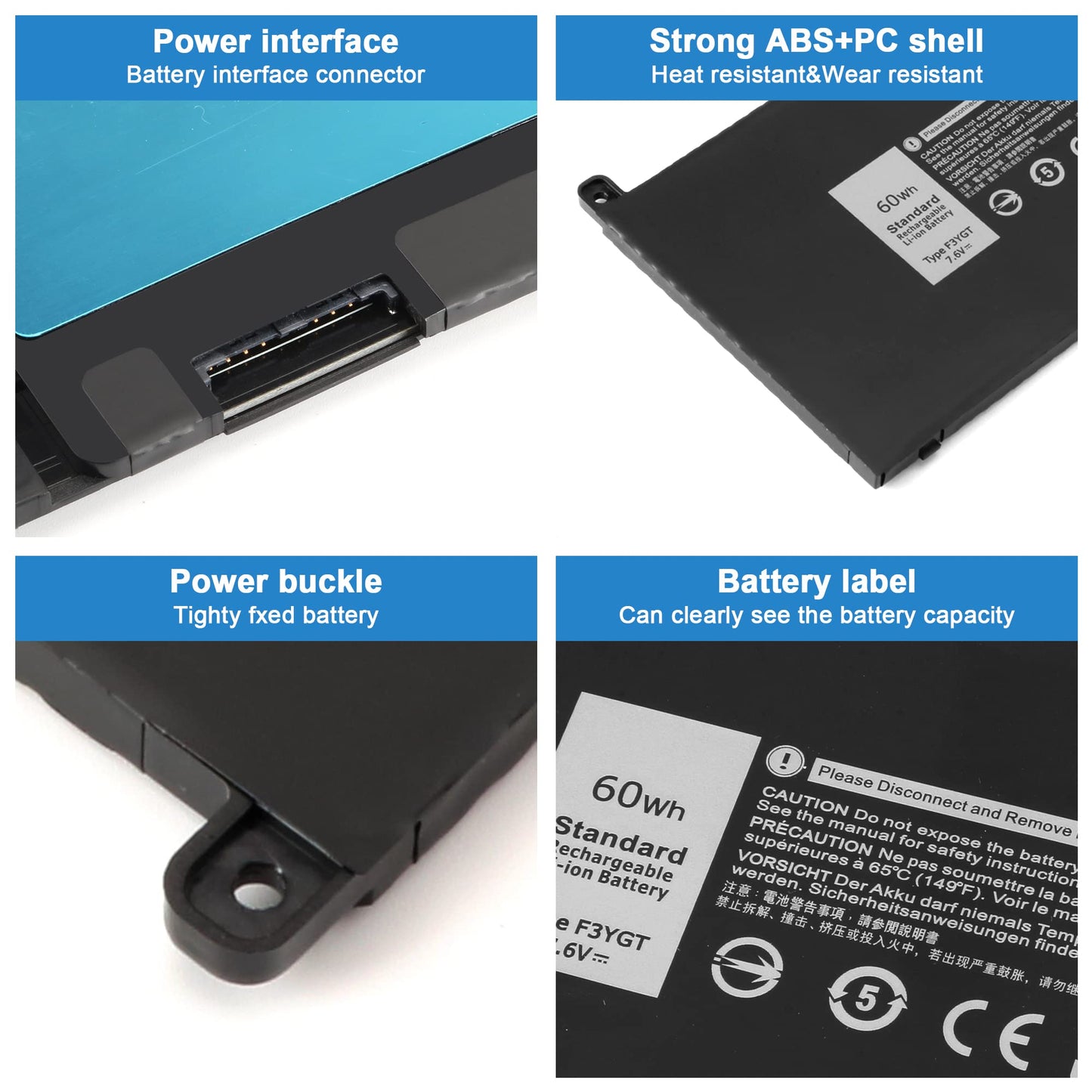 VNYUNQWE F3YGT 60WH Latitude 7480 7490 Battery 2X39G Replacement for Dell Latitude 12 7000 7280 7290/13 7000 7380 7390 P29S002/14 7000 7480 7490 P73G002 Series DM3WC KG7VF P73G DM6WC [60Wh/7.6V]