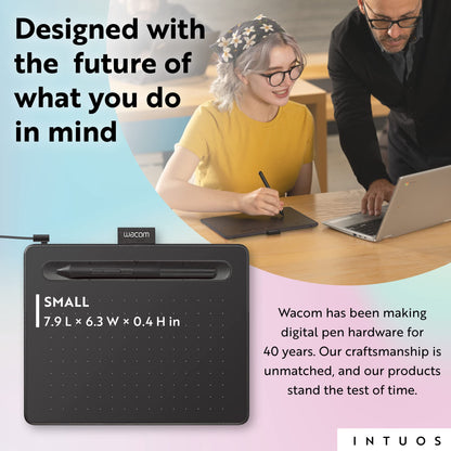 Wacom Intuos Small Graphics Drawing Tablet, includes Training & Software; 4 Customizable ExpressKeys Compatible With Chromebook Mac Android & Windows, photo/video editing, design & education,Black