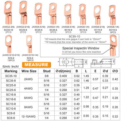 TKDMR 160Pcs Copper Wire Lugs AWG2 4 6 8 10 12 with Heat Shrink Set, 80Pcs Battery Cable Ends Ring Terminals Connectors Tubing Assortment Kit
