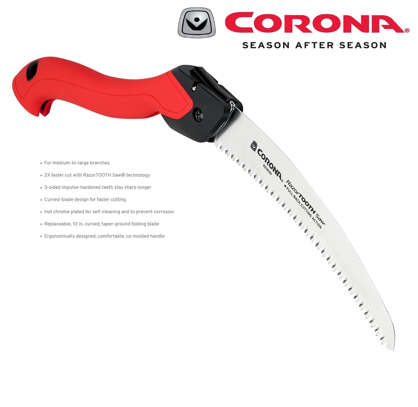 Corona Tools 10-Inch RazorTOOTH Folding Pruning Designed for Single Use | Curved Blade Hand Saw | Cuts Branches Up to 6" in Diameter | RS16150, Red