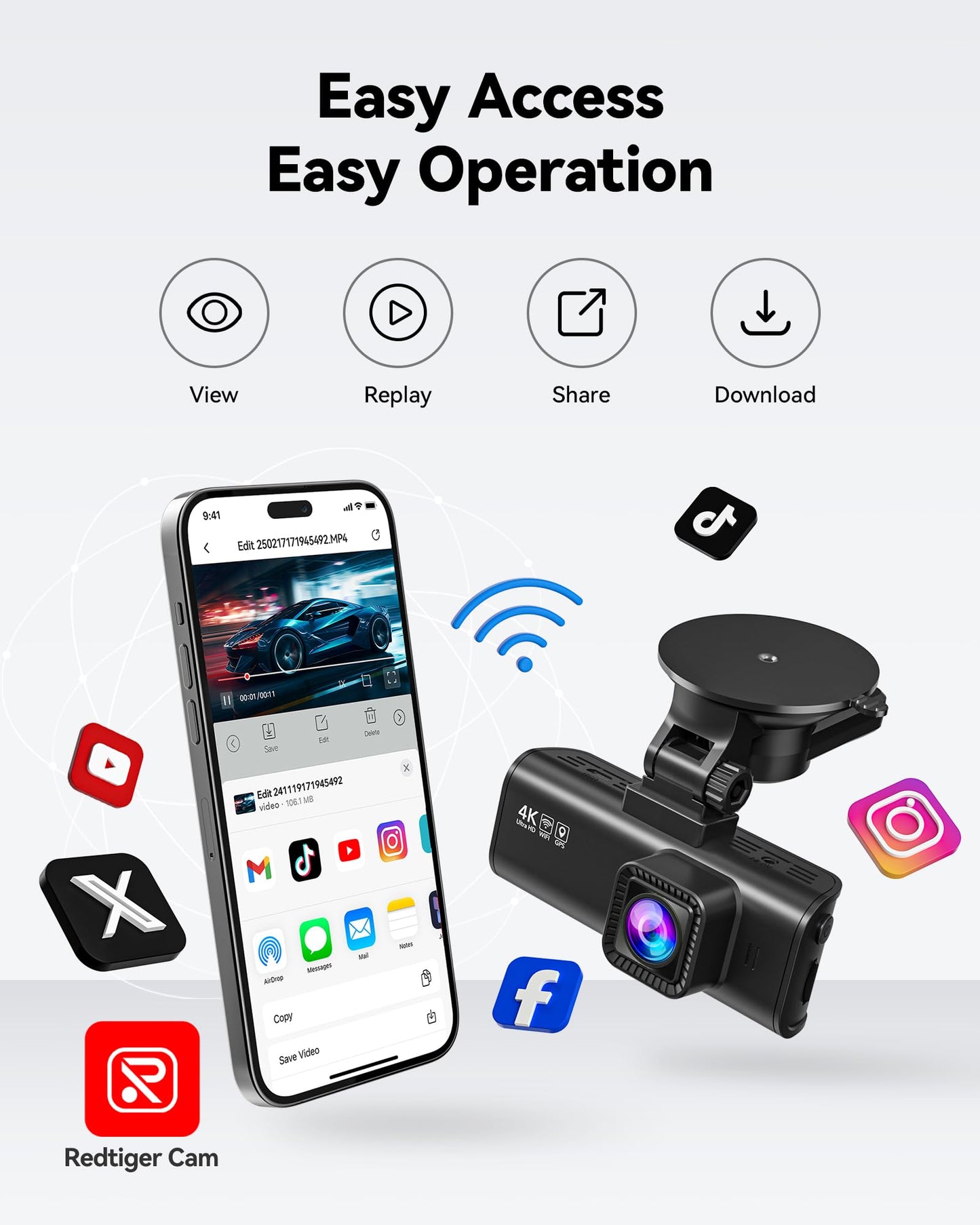 REDTIGER Dash Cam Front Rear, 4K/2.5K Full HD Dash Camera for Cars, Included 32GB Card, Built-in Wi-Fi GPS, 3.16” IPS Screen, Night Vision, 170°Wide Angle, WDR, 24H Parking Mode(F7NP)