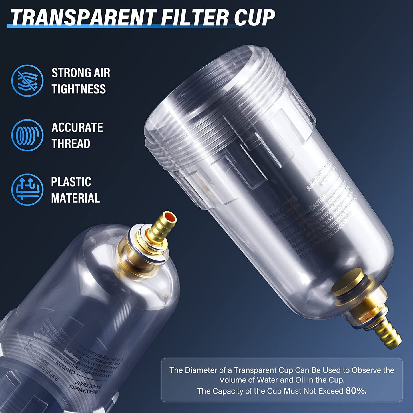 TAILONZ PNEUMATIC 1/4 Inch NPT Air Filter Pressure Regulator Combo Piggyback, 5 Micron Brass Element Air Tool Compressor Filter with Gauge AW2000-02,with Red Handle Ball Valve