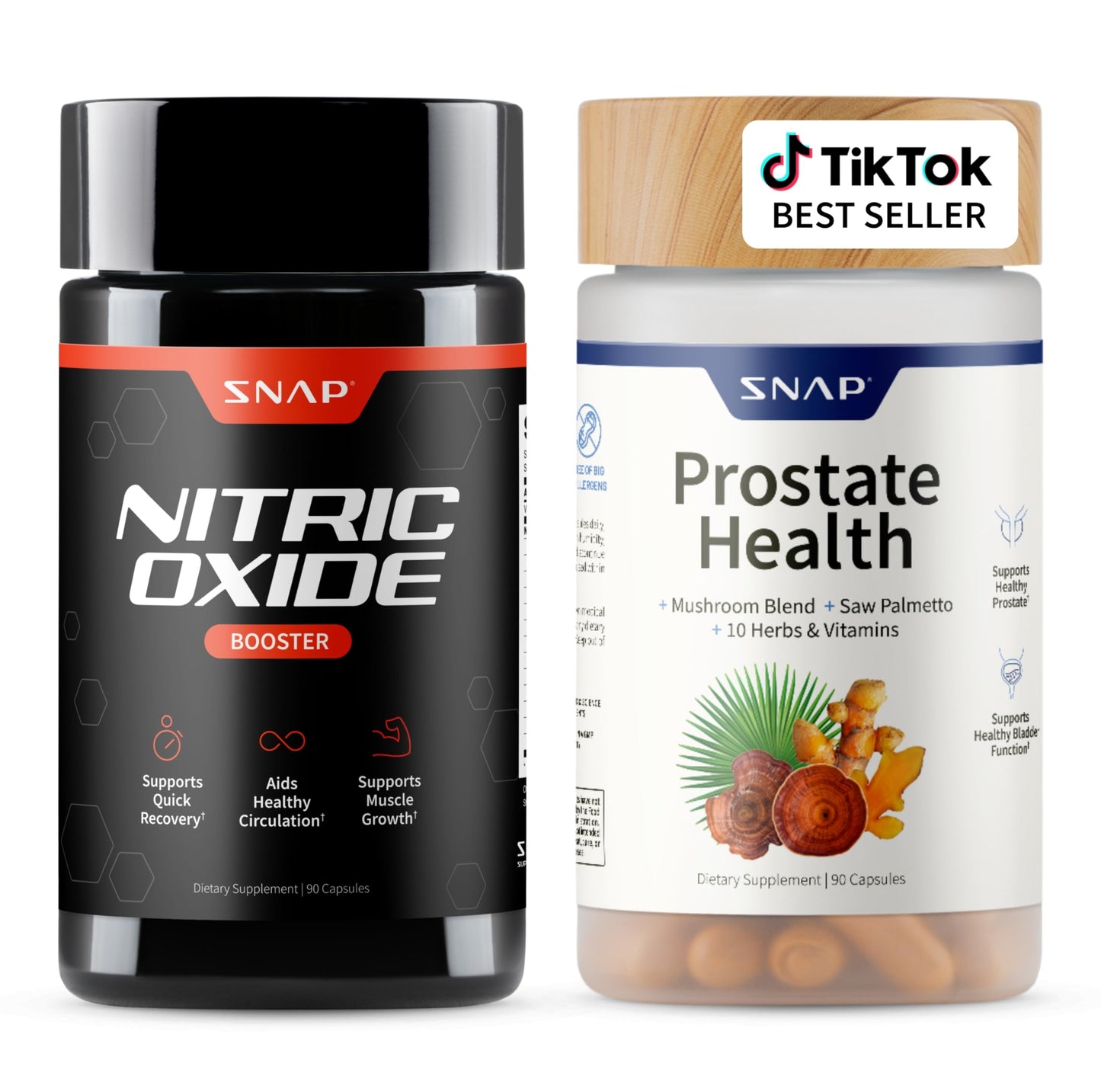 Snap Supplements Prostate Health Support Supplement Bundle with Nitric Oxide Booster – 90 Capsules & 90 Capsules