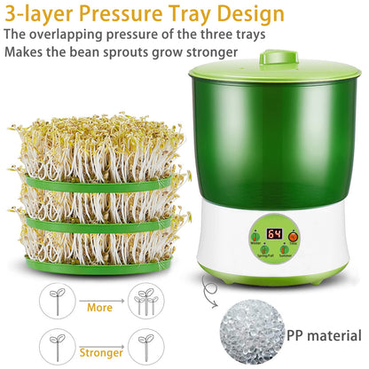 Bean Sprouts Machine, Seed Sprouter Kits, LED Display Time, Intelligent Automatic Bean Sprouts Maker, 3 Layers Function Large Capacity Seed Grow, Also for Radish, Alfalfa, Wheatgrass, Broccoli Sprouts