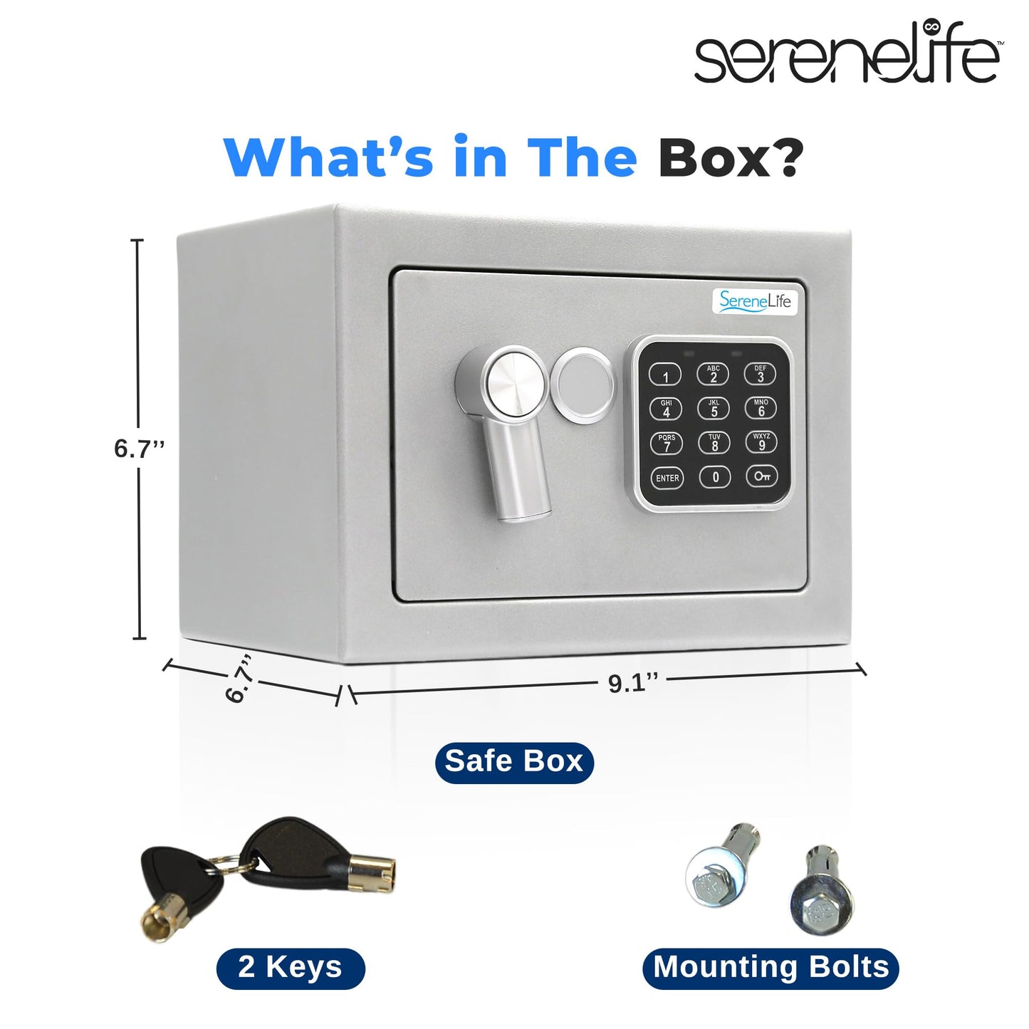 SereneLife Heavy Duty 9.1 x 6.7' Electronic Safe Box | Digital Touch Pad Lockbox with Code 2 Keys | Small Safe Box for Home/Office, Secure Cash, Jewelry, Firearms | Wall/Floor Mountable