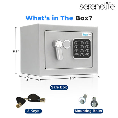 SereneLife Heavy Duty 9.1 x 6.7' Electronic Safe Box | Digital Touch Pad Lockbox with Code 2 Keys | Small Safe Box for Home/Office, Secure Cash, Jewelry, Firearms | Wall/Floor Mountable